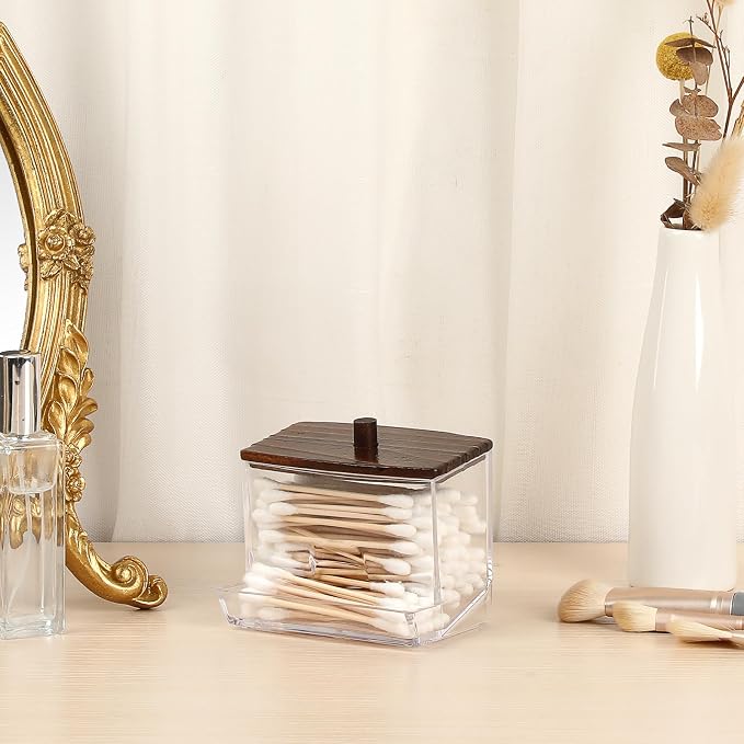 Hipiwe Clear Acrylic Qtip Holder Apothecary Jar - Image 2