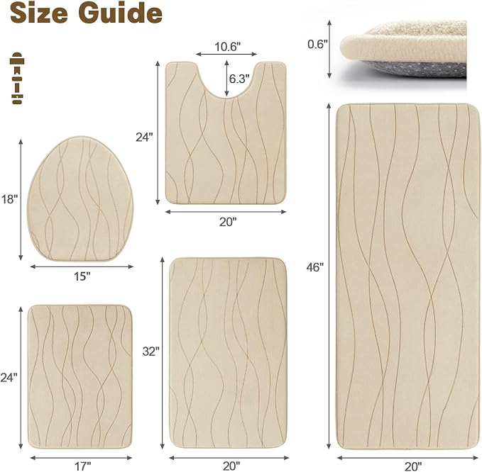 YIHOUSE Memory Foam Bathroom Rug Sets 5 Piece, Ultra Absorbent Bath Mat - Image 2