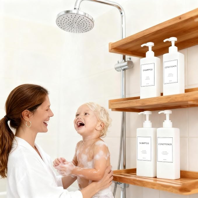 Modern Shampoo and Conditioner Dispenser Refillable Pump Bottle Set Empty - Image 5