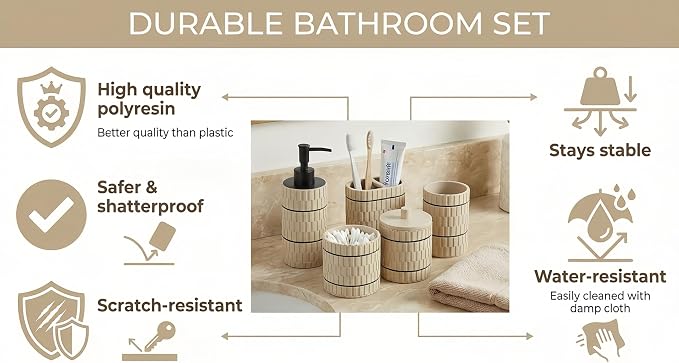 Bathroom Accessory Set, 6 Piece Bathroom Essentials Sets Accessories, Soap - Image 4