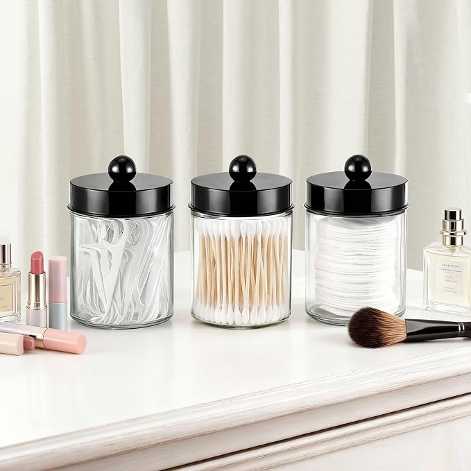 3PC Farmhouse Decor Qtip Holder Apothecary Jars Bathroom Vanity Storage - Image 7