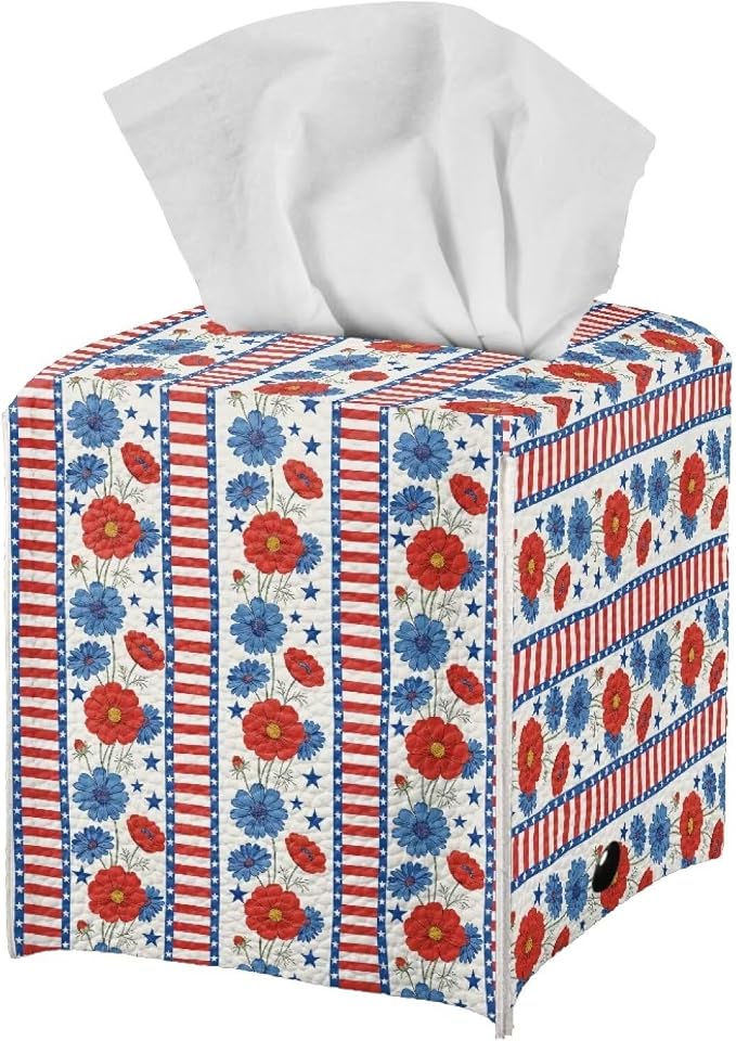 American Flower Tissue Box Holder Square PU Leather Tissue Organizer Case - Image 2