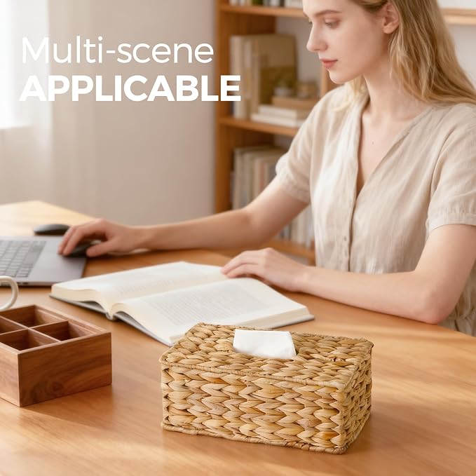 Rectangle Wicker Tissue Box Cover Fits 120-Count / 160-Count Boxes, Natural - Image 6