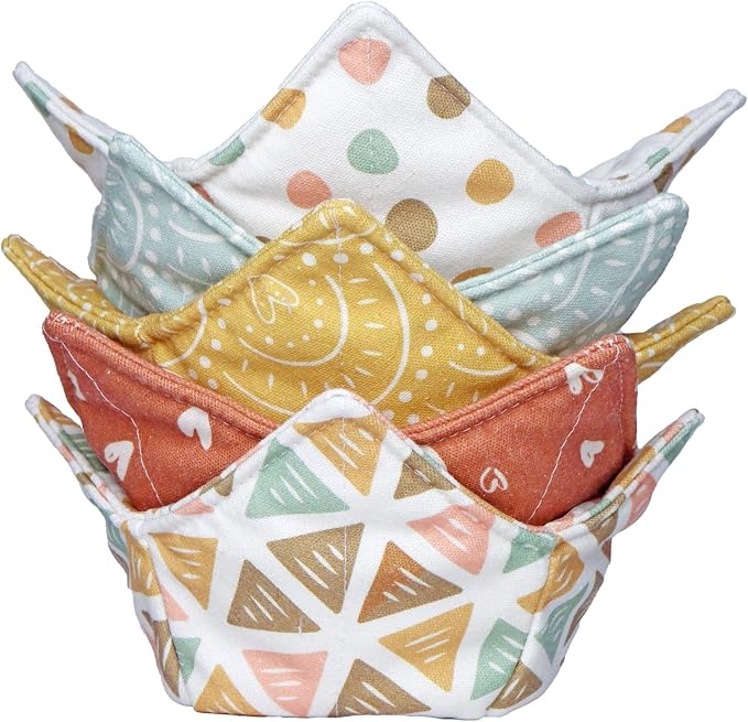 Cotton Microwavable Bowl Cozy, Microwave-Safe Hot Bowl Holders, Soup bowl Cozy by ROGITU
