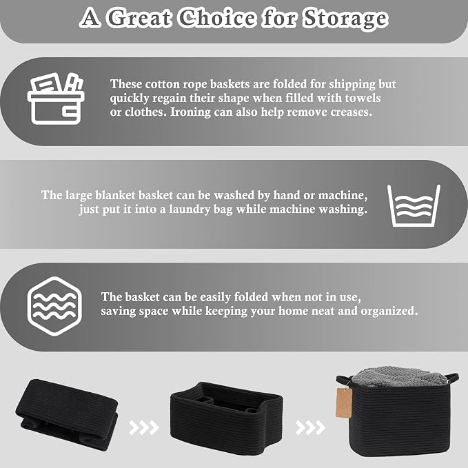 Goodpick Black Storage Basket for Shelves, Woven Baskets for Storage, Toy - Image 7