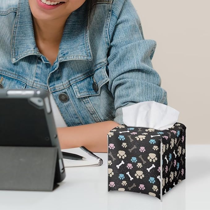 White Dog Paws Tissue Box Holder Portable Lightweight Square Tissue Box Cover - Image 6