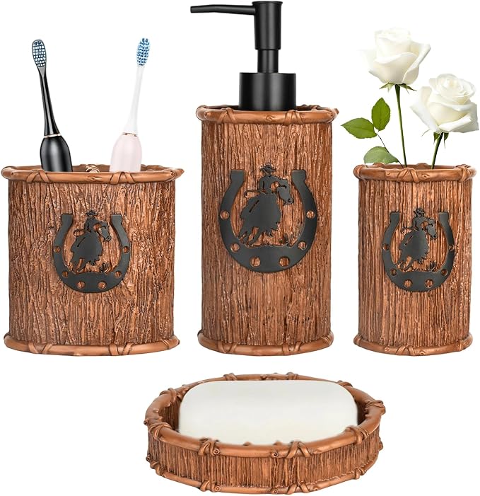 Bathroom Accessory Sets 4PCS Bathroom Accessories Set Complete Western Rustic by Unknown
