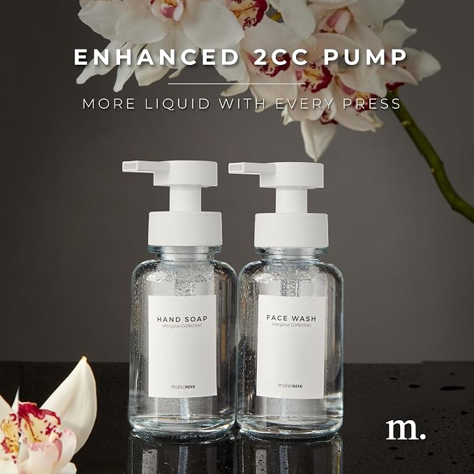 MaisoNovo Glass Foaming Soap Dispenser 14 Oz | Clear Glass White Pumps x 2 - Image 4