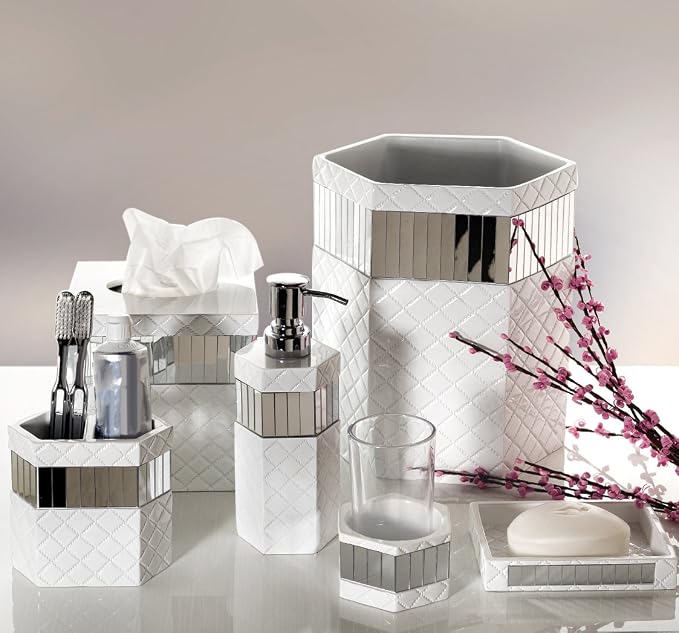 Creative Scents Quilted Mirror White Bathroom Accessories Set - Image 2