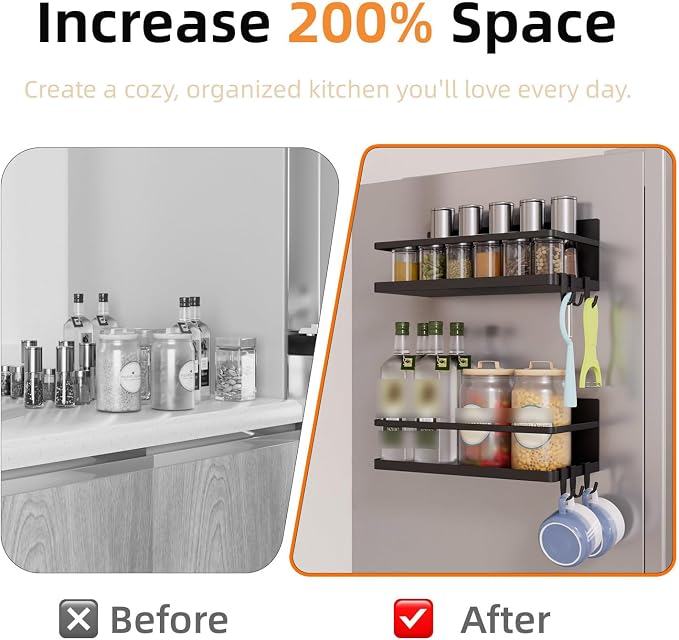 Magnetic Spice Rack for Refrigerator, 2 Pack Magnetic Shelf, Fridge Magnet - Image 3
