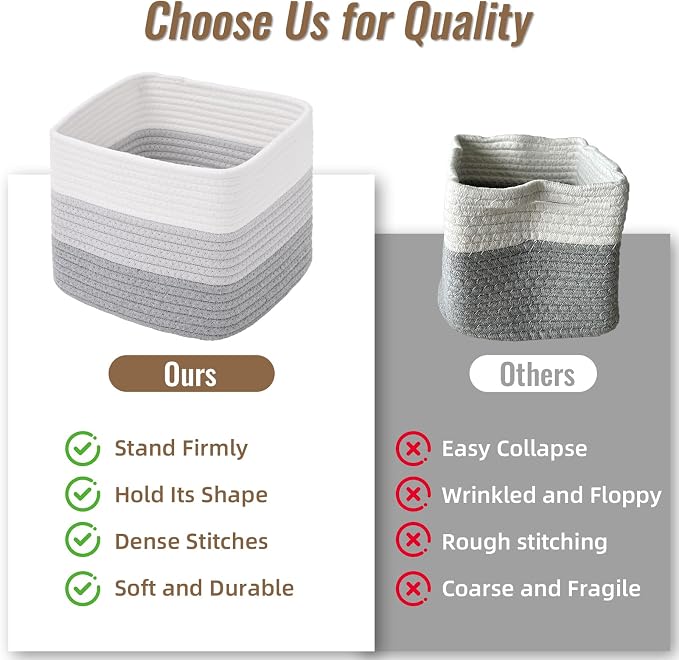 3 Pack Cube Storage Bin, 9”x9”x7” Cotton Rope Woven Baskets - Image 9