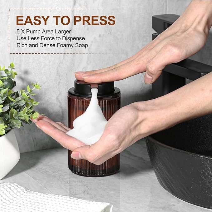 Amber Glass Foaming Soap Dispenser, Ribbed Foam Hand Soap Dispenser - Image 4