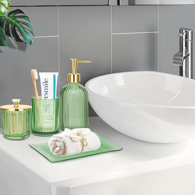 Haturi Bathroom Accessories Set, Toothbrush Holder, Qtip Holder, Vanity Tray - Image 3