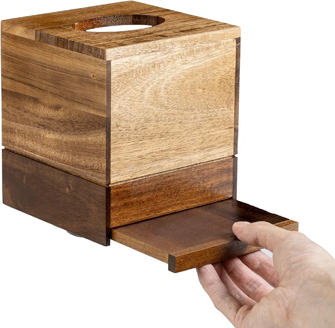 MyGift Premium Dual Tone Solid Acacia Wood Square Bathroom Facial Tissue Box by MyGiftHome