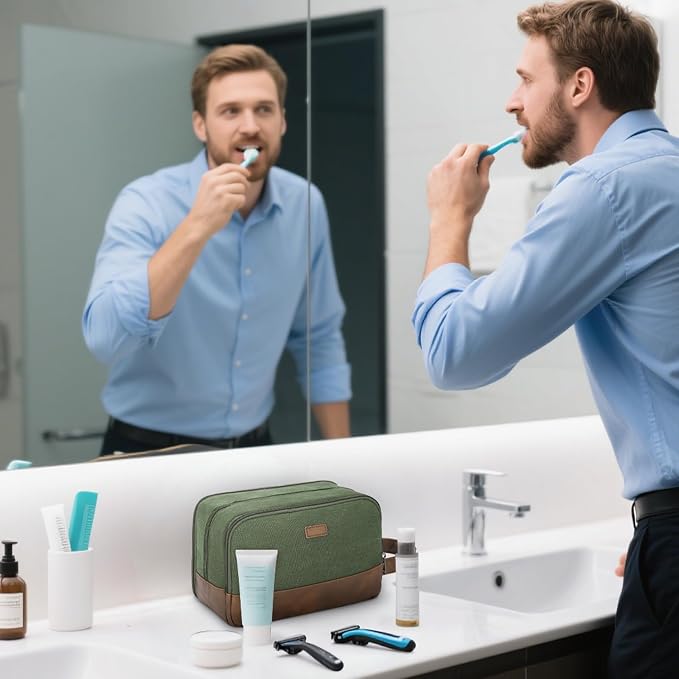 WANDF Travel Toiletry Bag for Men Large Toiletries Shaving Bag Water Resistant - Image 5