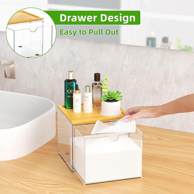 VITVITI Drawer Disposable Face Towel Holder Box, Acrylic Facial Towel Container - Image 2
