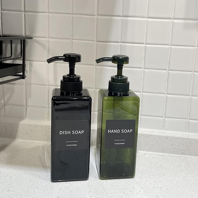 Green Soap Dispenser with Waterproof Labels, Thickened Plastic Hand Soap - Image 5