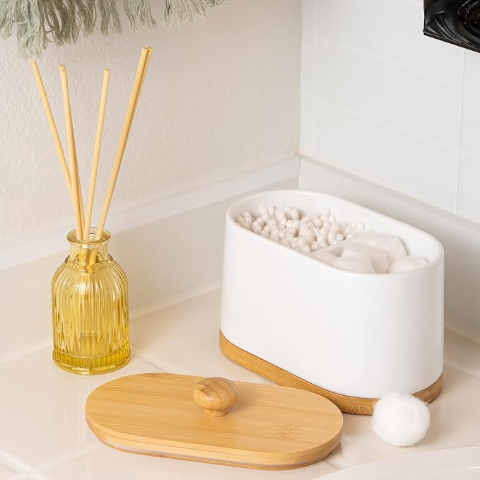 DAILY RITMO® Large White Cotton Swab & Ball Holder Dispenser | Two Sided Dual - Image 2
