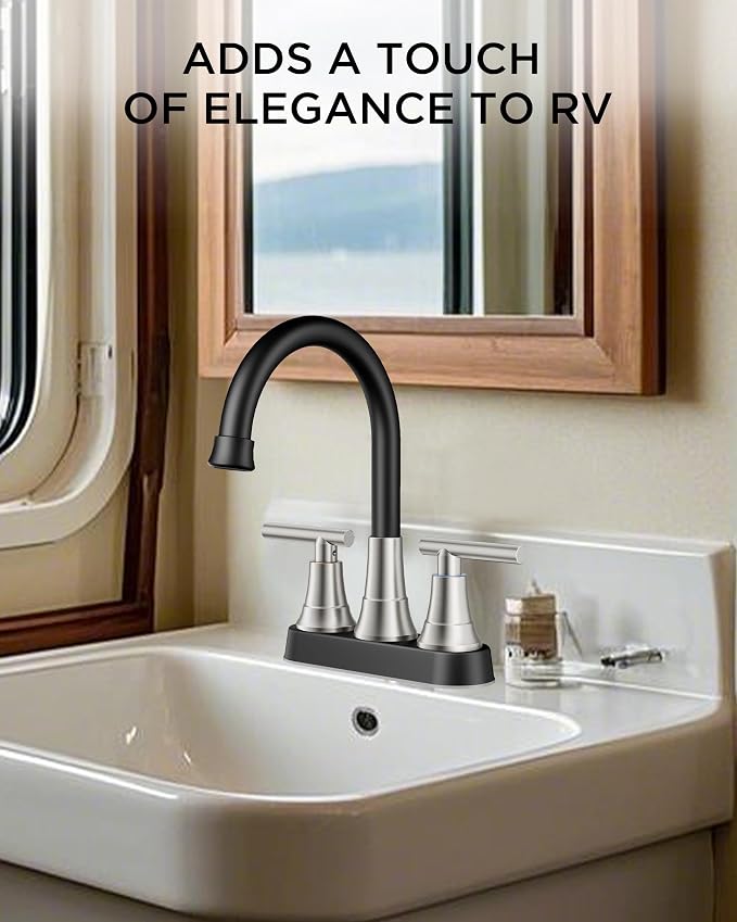 FORIOUS Black and Brushed Nickel Bathroom Faucets, 4 Inch Centerset Bathroom - Image 6