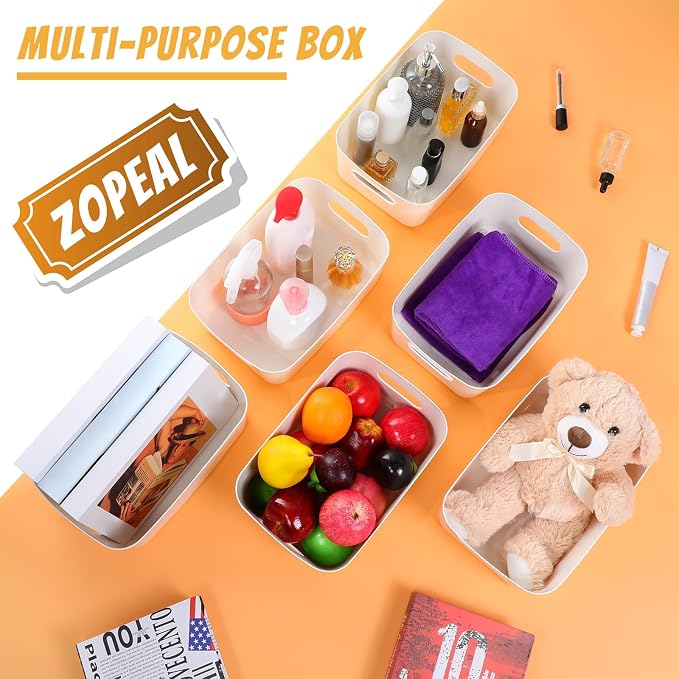 Zopeal Plastic Storage Bins 10 Pcs White Pantry Organizer Bins Small Baskets - Image 4