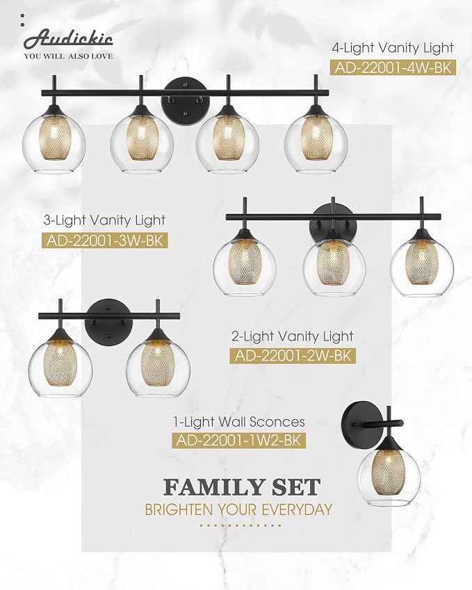 Bathroom Light Fixtures, 4-Light Black and Gold Vanity Lights Over Mirror - Image 7