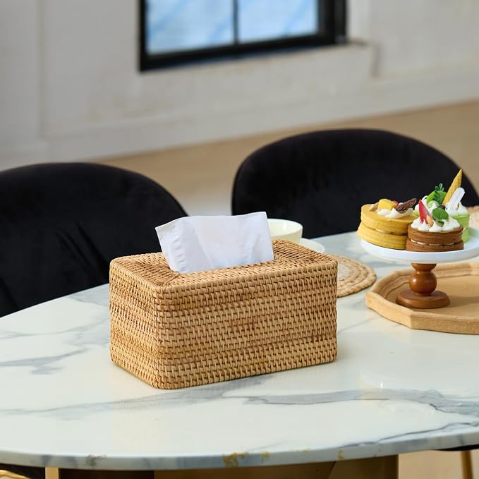 Rattan Tissue Box Cover, Rectangle Wicker Tissue Box Holder, Boho Tissue Box - Image 2