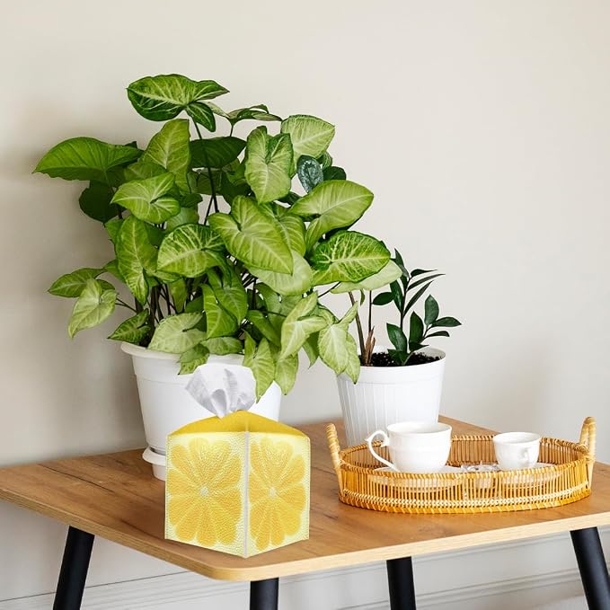 Cute Fruit Tissue Box Cover Funny Yellow Lemon Leather Tissue Box Holder Square - Image 6