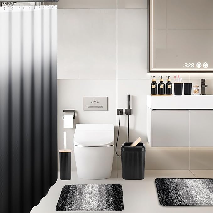 32PCS Bathroom Sets with Shower Curtain and Rugs, Bathroom Set Black Bathroom - Image 6