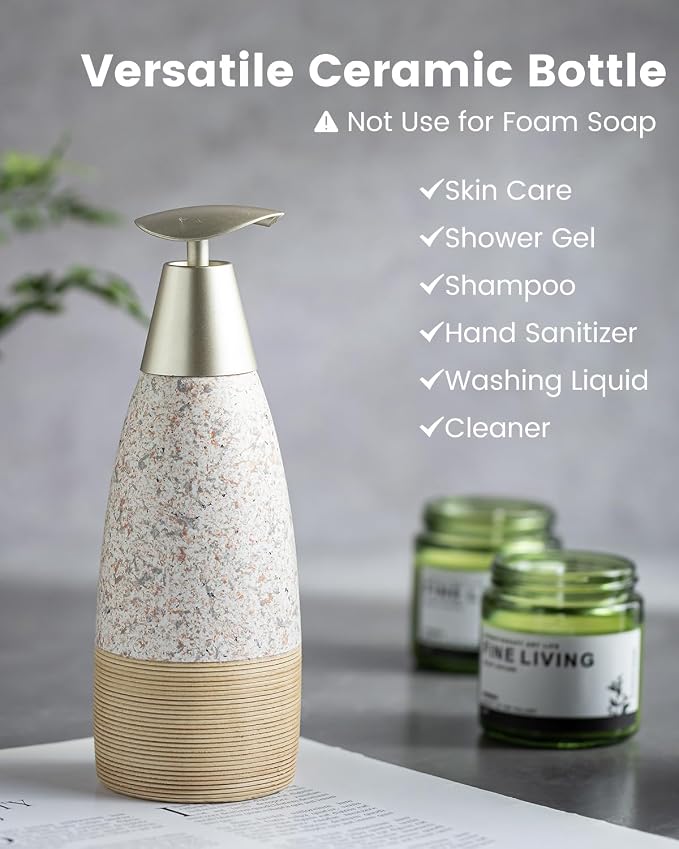 Soap Dispenser Set for Shower, Ceramic Refillable Soap Bottle for Shampoo - Image 3
