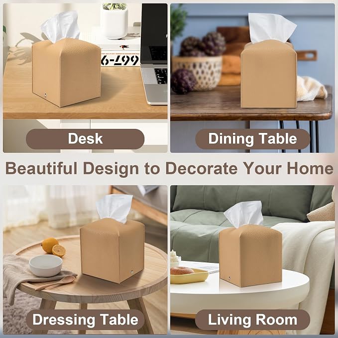 Aisoso 2 Pcs Square Cream Tissue Box Cover PU Leather Decorative Tissue - Image 6
