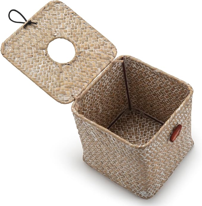 Tissue Box Cover Square, Seagrass Tissue Box Holder, Woven Facial Tissue Holder - Image 4