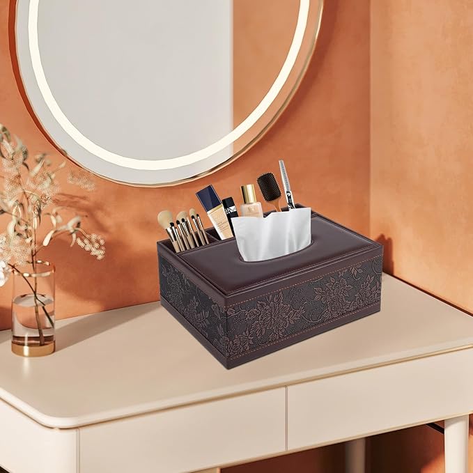 Tissue Box Cover Rectangle Retro Tissue Box Holder PU Leather Facial Tissues - Image 9