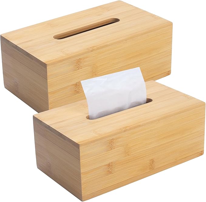 Tissue Box Cover, Rectangular Tissue Box Holder, Bamboo Facial Paper Holder by XIMISISE