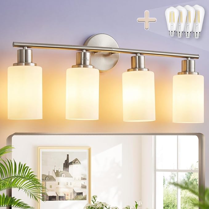 DLLT 4-Light Bathroom Light Fixtures: Nickel Modern Vanity Lights by DINGLILIGHTING