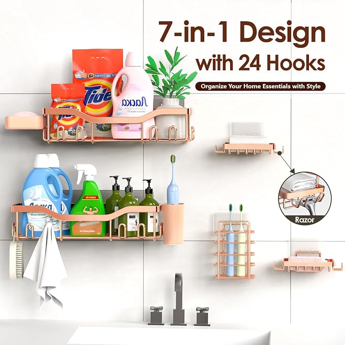 Shower Caddy Adhesive Shower Organizer 7-Pack, Rustproof Stainless Steel - Image 7