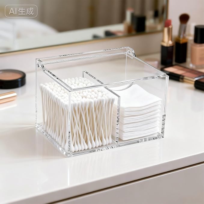 Clear Acrylic Cotton Swab Ball Holder Qtip Organizer - Image 4