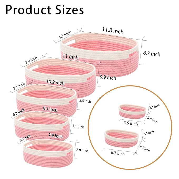 7 Piece Cotton Rope Woven Basket Set - Image 2