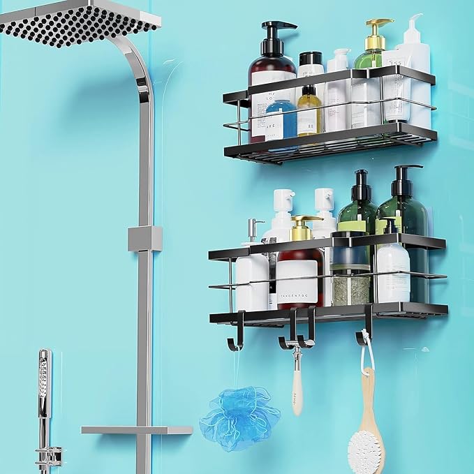 Moforoco Extra Large Shower Caddy Shelf Organizer Rack, Self Adhesive Black - Image 7