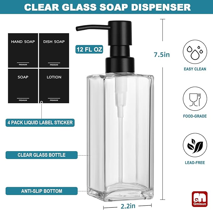 GMISUN Glass Soap Dispenser - Image 2