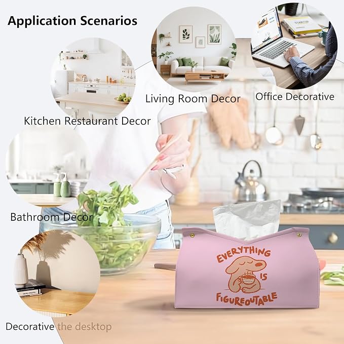 Pink Cute Dog Tissue Box Cover Rectangle, Motivational Toilet Paper Box - Image 4