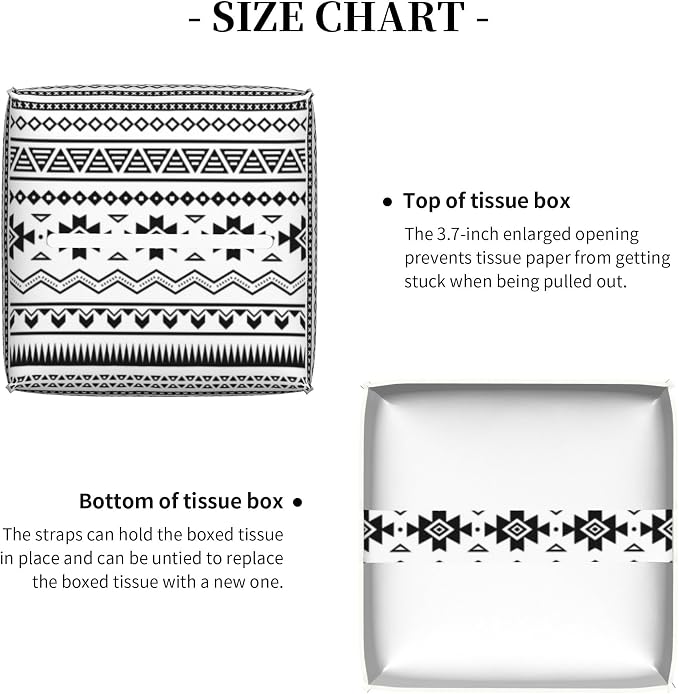 Boho Black White Geometric Tissue Box Cover Square, Abstract Tribal Symbol - Image 5