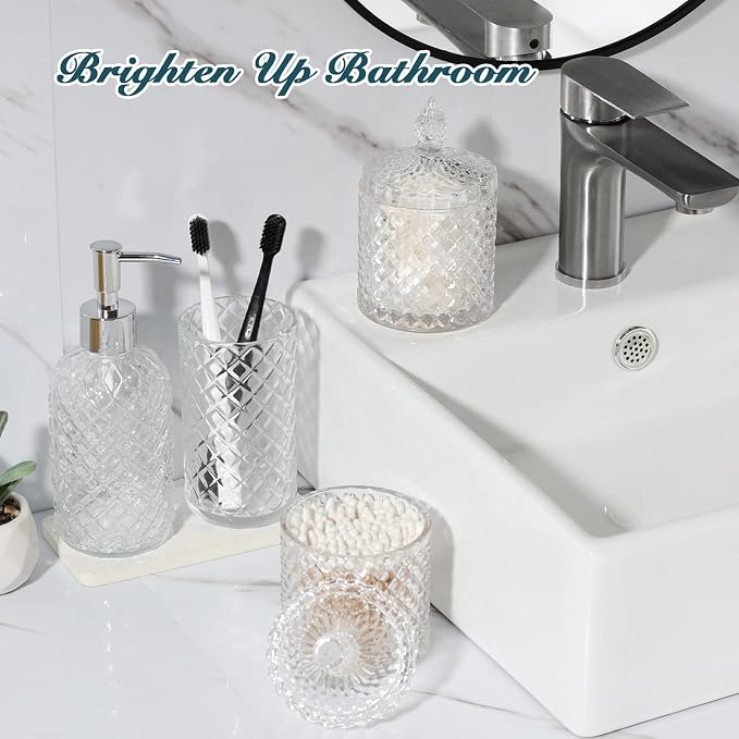 Bathroom Accessories Set, 4 Pack Clear Glass Bath Accessory Sets Complete - Image 6