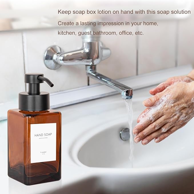 Foaming Soap Dispenser with Stainless Steel Pump, 12oz Refillable Glass Liquid - Image 4