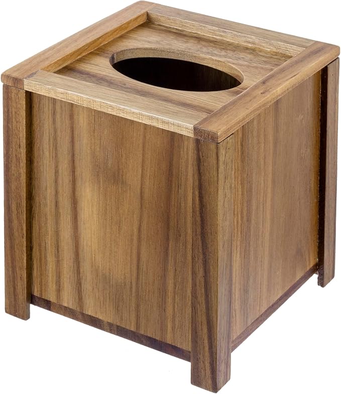 MyGift Premium Acacia Solid Wood Square Tissue Box Holder - Image 7