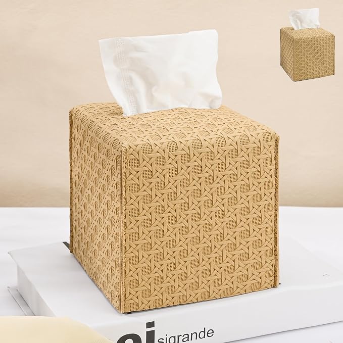 HOMOTEK 2 Pack Tissue Box Cover, Square PU Leather Tissue Holder, Decorative by HOMOTEK