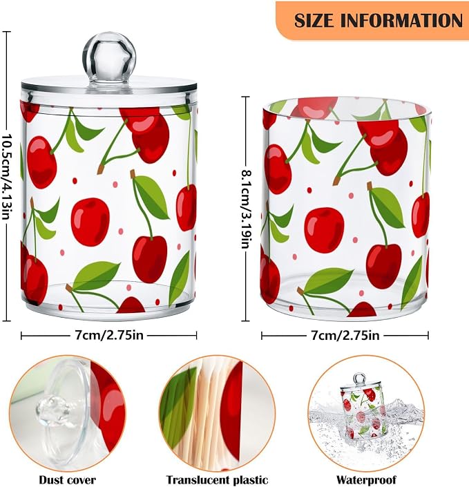 2 Pack Qtip Holder Dispenser for Cotton Ball Cherry Fruits Cotton Swab Round - Image 4
