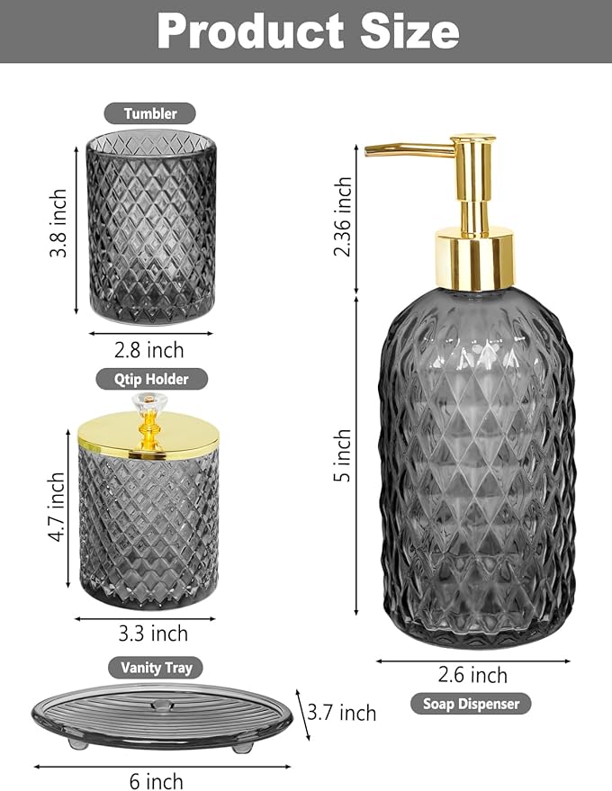 Haturi Gray Glass Bathroom Accessories Set, 4-Piece - Image 5