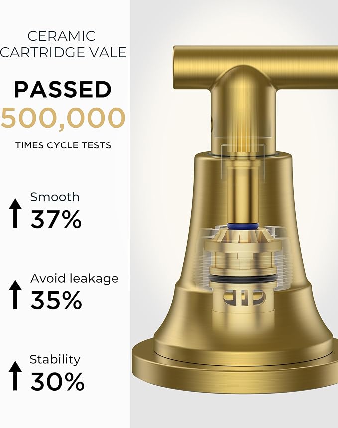 FORIOUS Gold Bathroom facuet 3 Hole, 8 inch Brushed Gold Bathroom Sink Faucet - Image 3