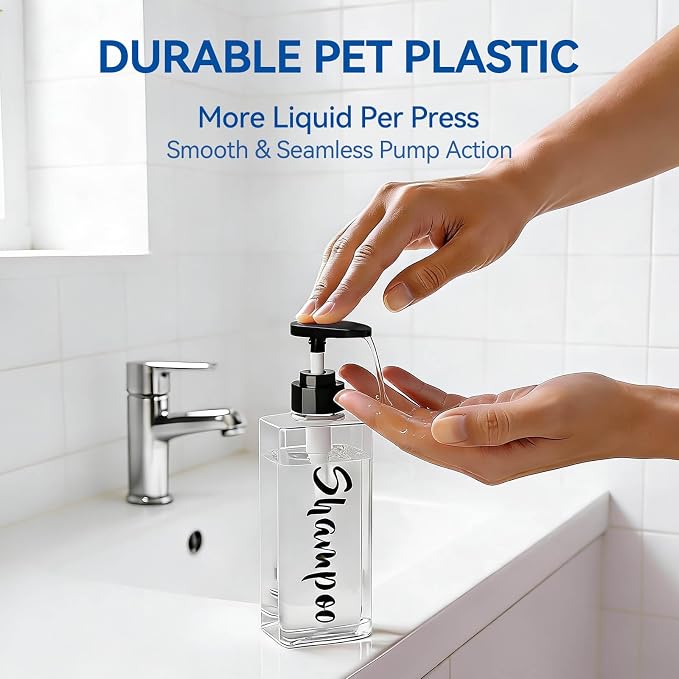 16.9oz Clear Shampoo and Conditioner Dispenser Set of 3, Refillable Empty - Image 6