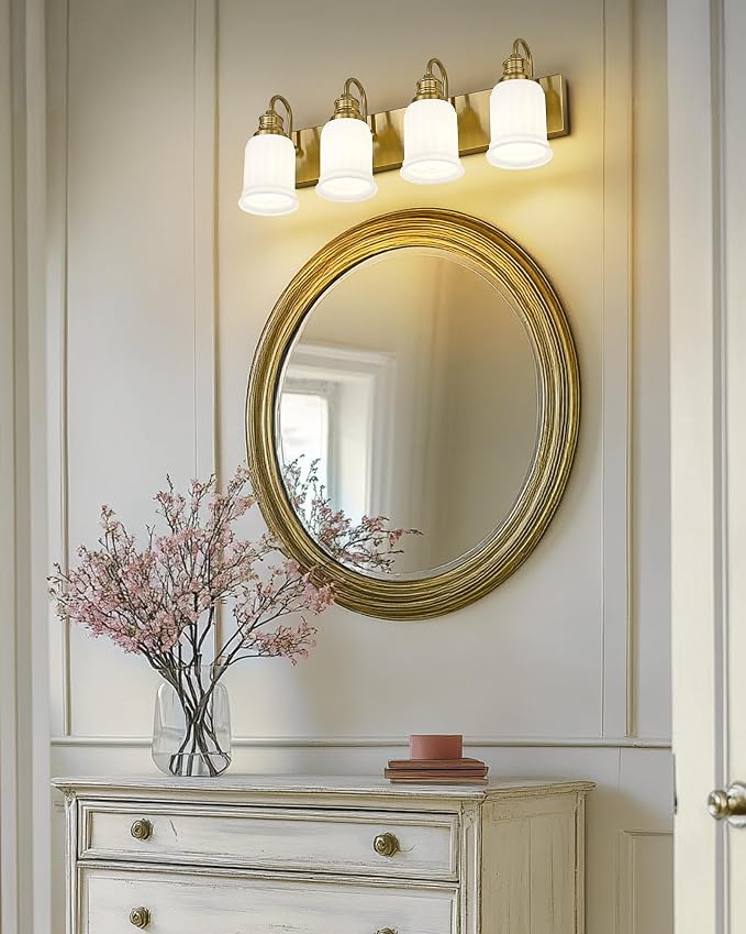 Bathroom Light Fixtures 4-Lights, HWH Brushed Gold Vanity Light Modern Bathroom - Image 6